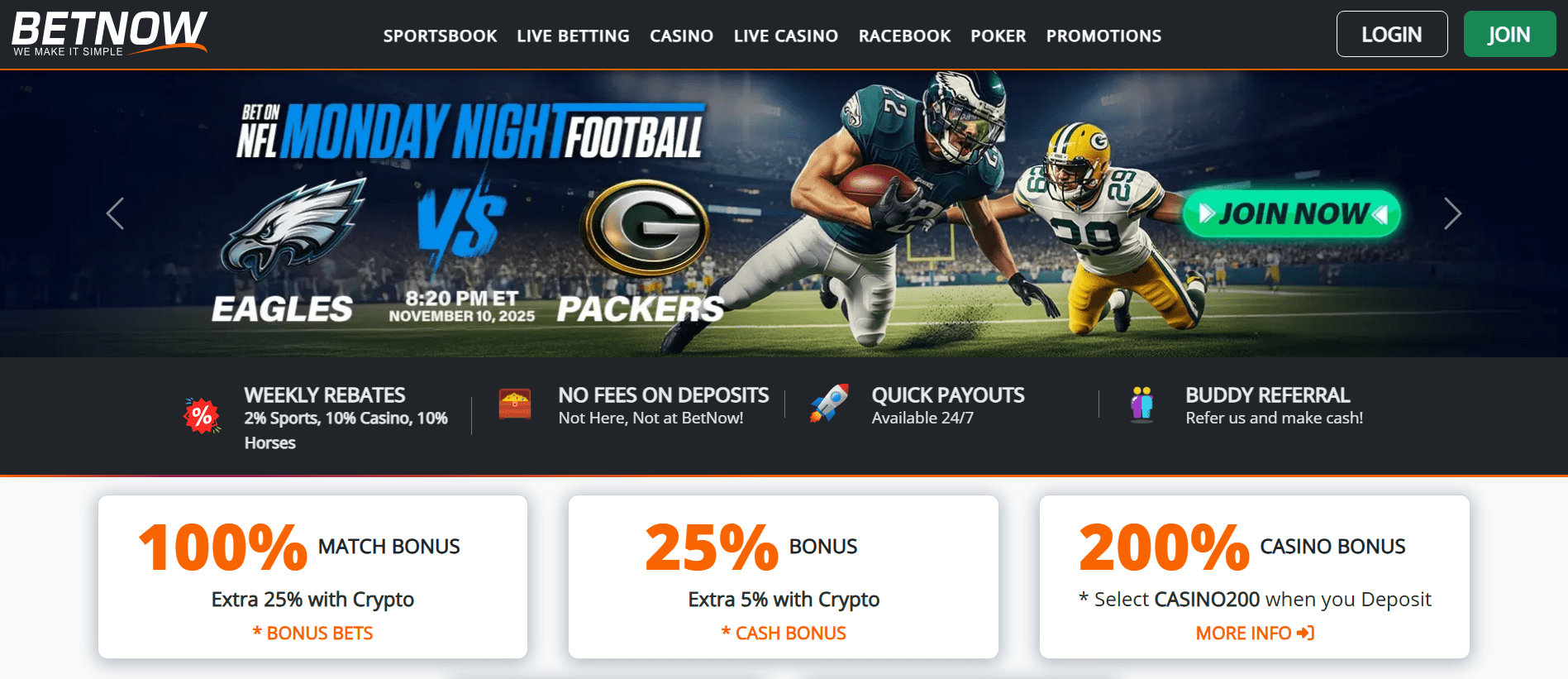 Snapshot of BetNow sportsbook showing a simple layout for smooth everyday wagering